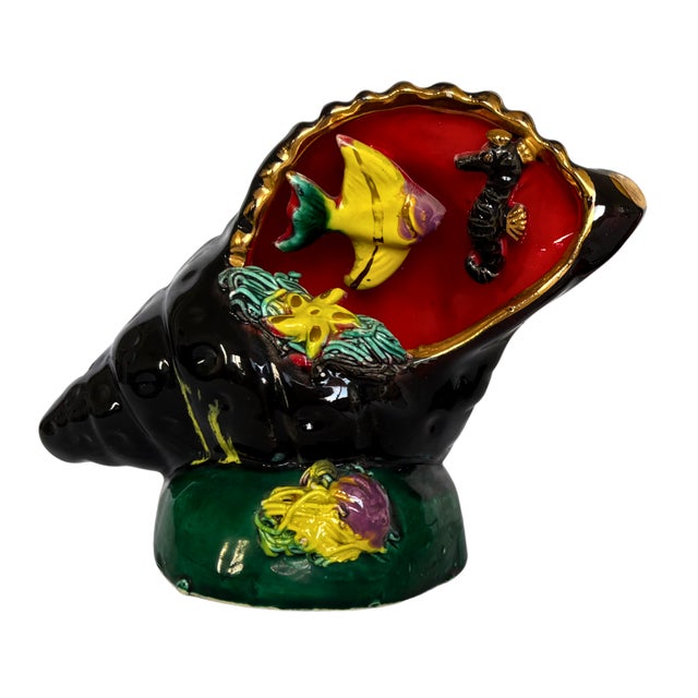 Mid-Century Modern French Ceramic Shell Lamps with Hand-Glazed Marine Motifs from Vallauris, 1950, Set of 2 For Sale - Image 3 of 10