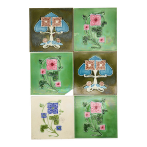 1920s Set of Six Tiles Art Nouveau H & R Johnson England