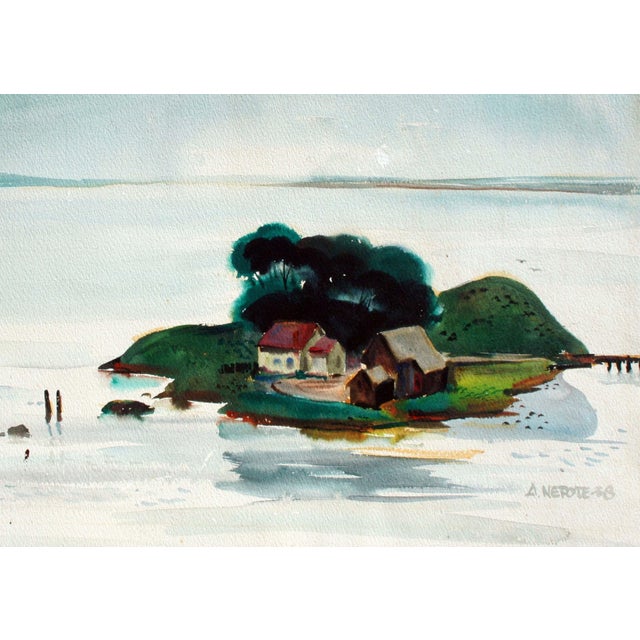Alexander Nepote "Island in the San Francisco Bay" Watercolor Landscape 1938 For Sale - Image 4 of 8
