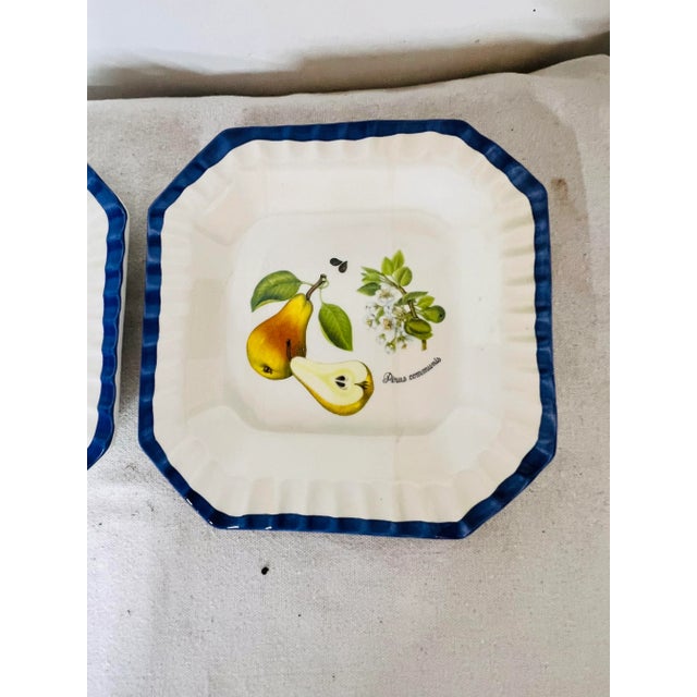 Ceramic Italian Blue and White Plates With Pear and Plum Designs - Set of 2 For Sale - Image 7 of 9