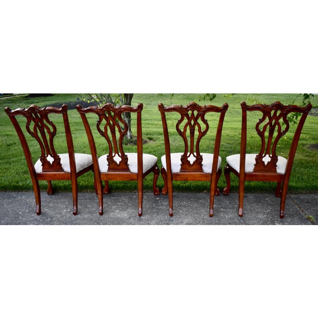 1990s Vtg. Set of Four Heavily Carved Chippendale Style Cherry Side Dining Chairs For Sale - Image 5 of 16