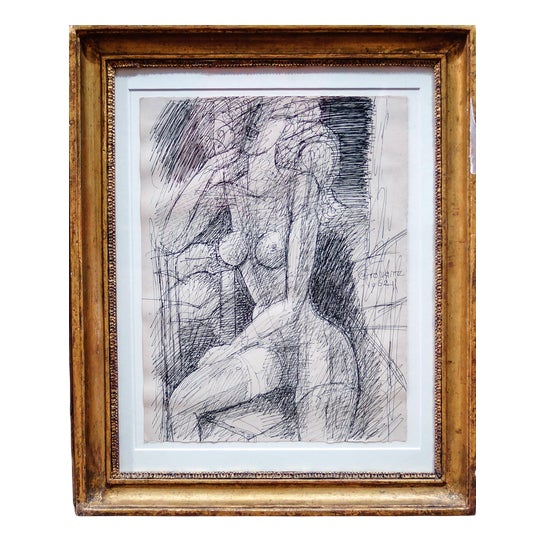 Marcel Gromaire, Female Figure, China Ink on Paper, 1962 For Sale