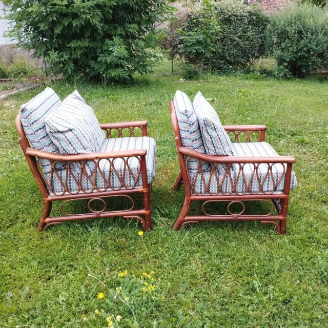 Vintage Rattan Armchairs with Quilted Seats, Set of 2 For Sale - Image 13 of 18