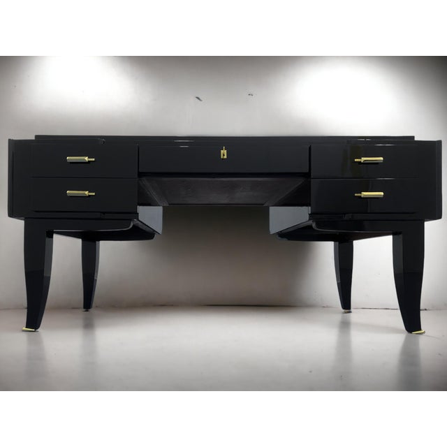 French Art Deco Black Lacquered Executive Desk, 1930s For Sale - Image 17 of 18