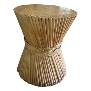 Vintage McGuire Style Bamboo Rattan Wood Sheath of Wheat Coffee Table For Sale