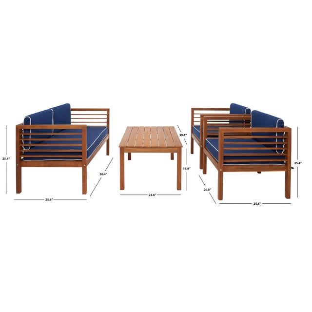 Alda 4 Piece Living Set - Natural/Navy For Sale - Image 4 of 9