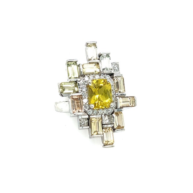 Natural Sapphire Diamond Ring 6.75 14k W Gold 13.3 TCW Certified For Sale - Image 12 of 18