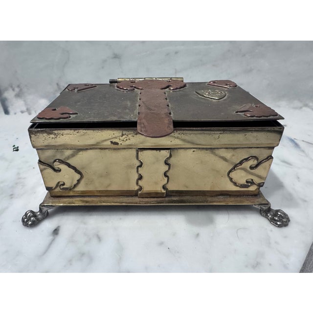 Mid 20th Century Brass Trinket Box With Buckle and Lion Crest Design For Sale - Image 4 of 11