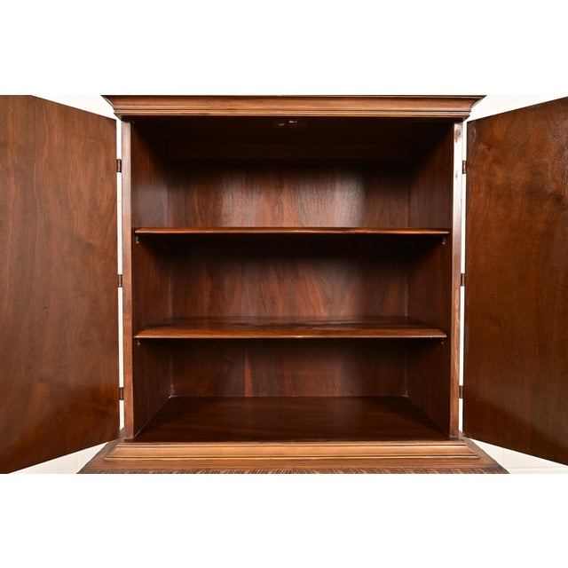 Berkey & Gay Style Antique Georgian Carved Satinwood Hand Painted Bookcase or Bar Cabinet, Circa 1920s For Sale In South Bend - Image 6 of 13