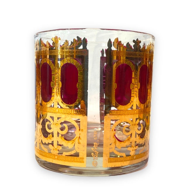 Morphew Abode 1960s Culver Burgundy Art Deco & 22k Gold Lowball Cocktail Glasses- Set of 5 For Sale - Image 10 of 11