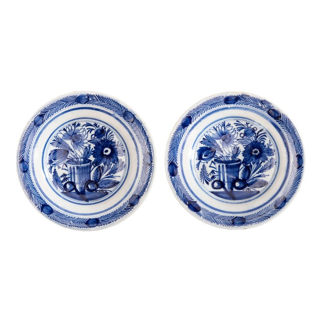 Antique 18th Century Dutch Delft Faience Floral Plates - a Pair For Sale