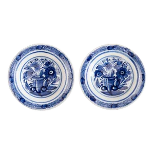 Antique 18th Century Dutch Delft Faience Floral Plates - a Pair