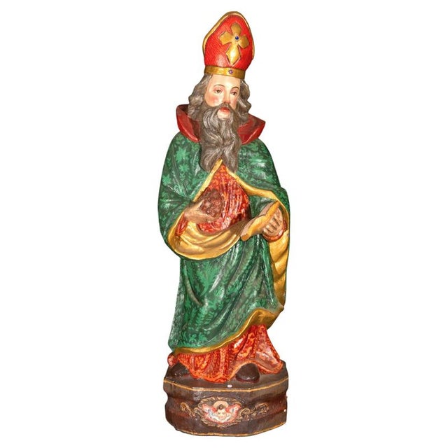 Peruvian Colonial Artist, Polychromed Sculpture of Saint Urban I, 1750, Wood For Sale - Image 9 of 9