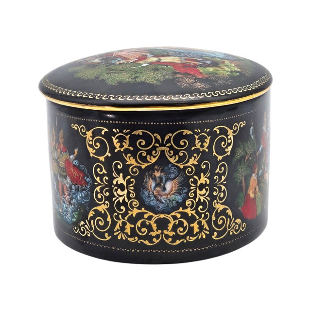 Black Palekh Porcelain Miniature Box “Tale of Tsar Saltan” by Vladimir Vlasov, Ussr, 4.25 For Sale - Image 8 of 18