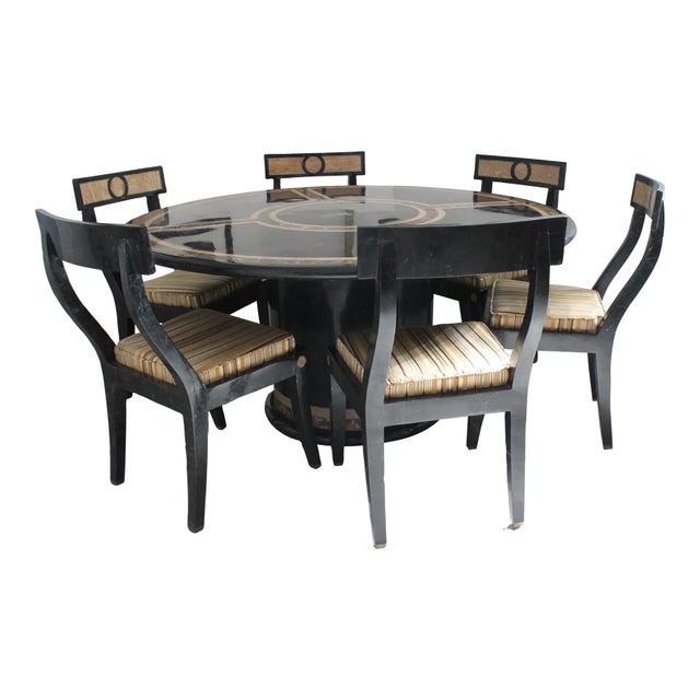 Maitland Smith Tessellated Marble and Brass Dining Set For Sale - Image 16 of 16