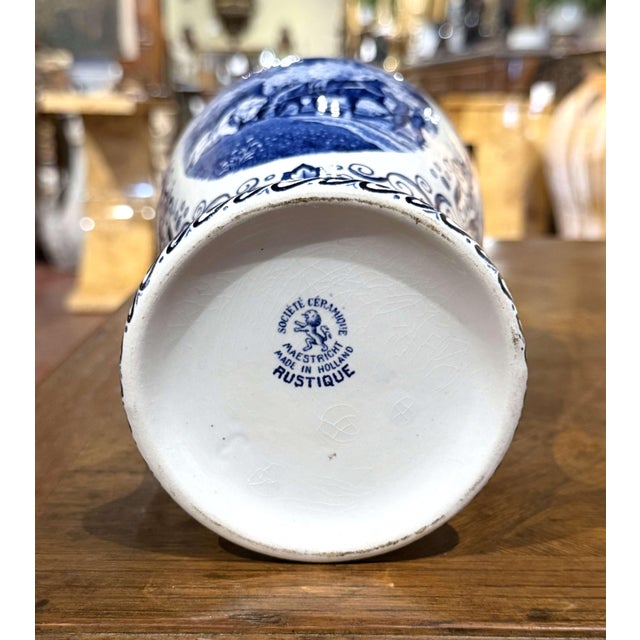 Mid-Century Dutch Delft Blue and White Lidded Ceramic Vase by Maastricht For Sale - Image 9 of 9