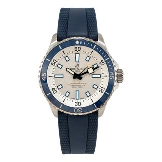 Breitling Superocean 42mm A17375e71g1s1 White Dial Blue Rubber Band Steel Watch For Sale