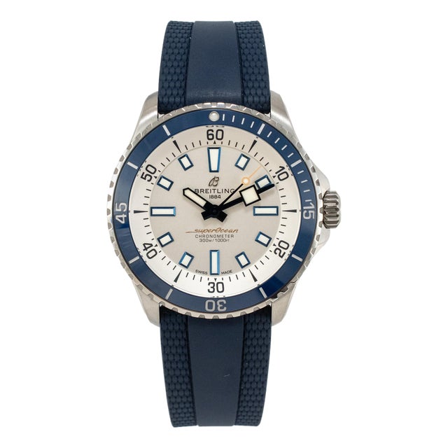 Breitling Superocean 42mm A17375e71g1s1 White Dial Blue Rubber Band Steel Watch For Sale