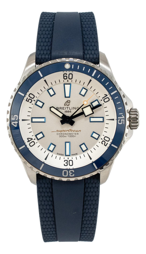 Breitling Superocean 42mm A17375e71g1s1 White Dial Blue Rubber Band Steel Watch