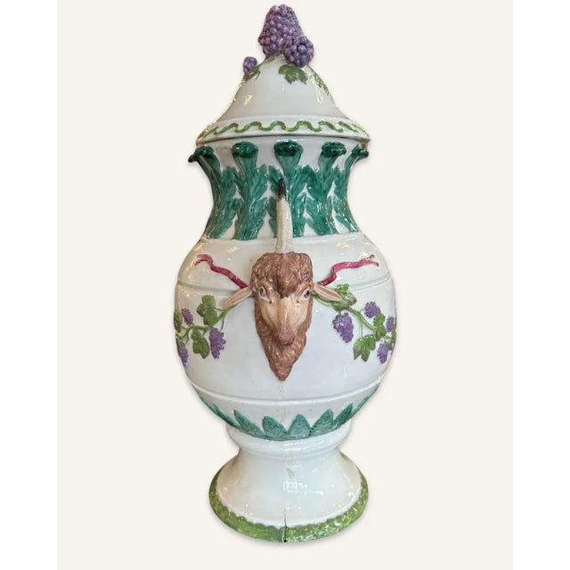 Richard Ginori Late 20th Century Italian Faience Bacchanalian Covered Urn Attributed to Richard Ginori For Sale - Image 4 of 11