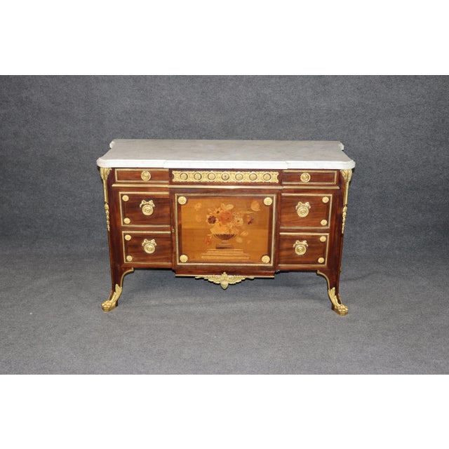 Late 19th Century Late 19th Century Signed Lexcellent Superb Quality Louis XV Inlaid Marble Top Commode For Sale - Image 5 of 9