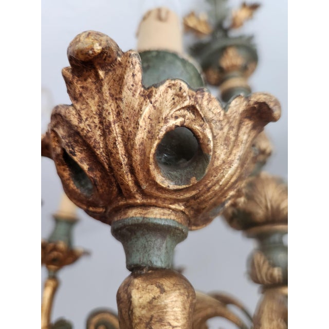 Large Vintage Louis XV Rococo Baroque Florentine Wood Carved Floral Chandelier, 1920s For Sale - Image 14 of 18
