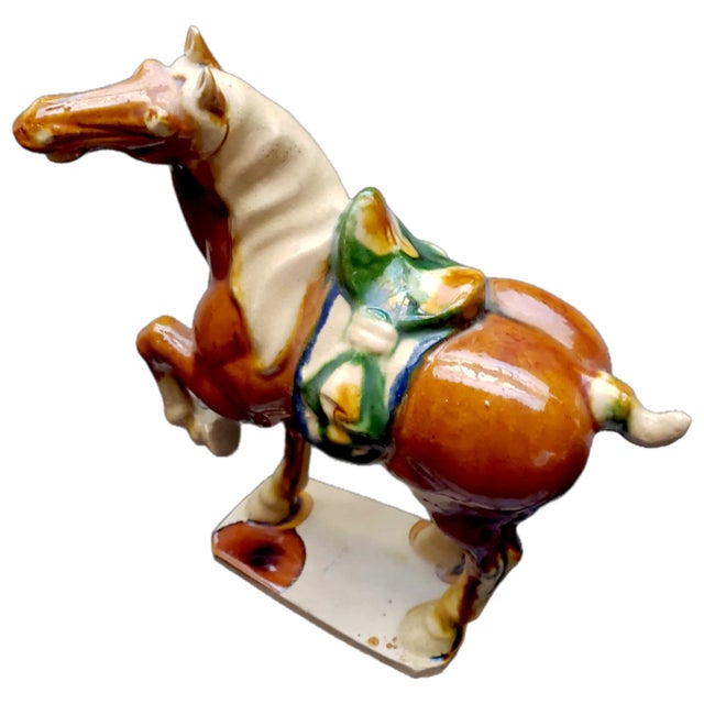 Signed 1950s Tang Style Horse Figurine Sancai Glazed in Green, Brown and Cream For Sale In Palm Springs - Image 6 of 10
