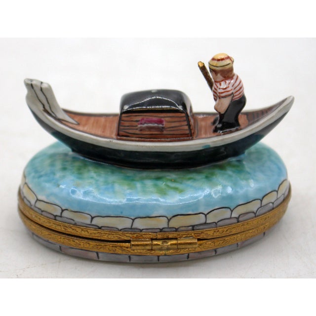 Limoges, France Vintage French Limoges Porcelain Gondolier Gondola Form Trinket Box For Sale - Image 4 of 7