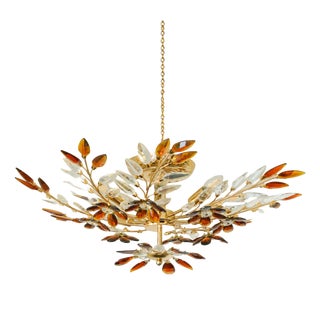 Large Vintage Amber Crystal Flower Chandelier, 1970s For Sale