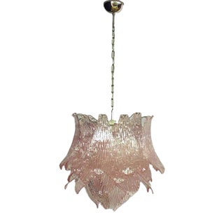 Vintage Italian Murano Glass Chandelier with 38 Pink Glasses For Sale