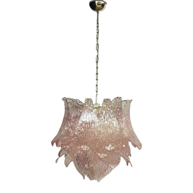 Vintage Italian Murano Glass Chandelier with 38 Pink Glasses For Sale