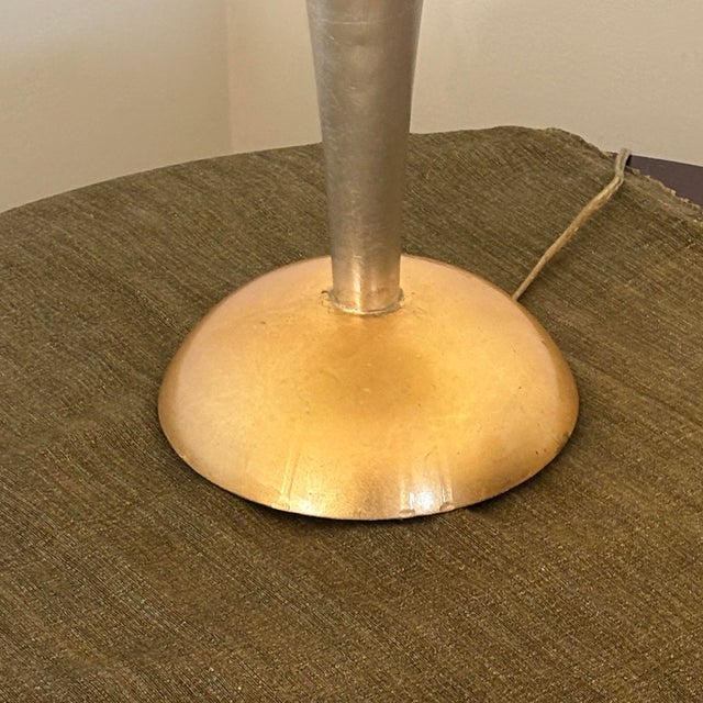 1980s Postmodern Lam Lee Group "Leeazanne" Silver & Gold Leaf Table Lamp For Sale - Image 9 of 10