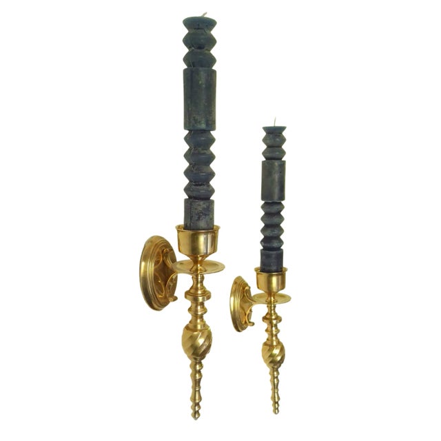 Vintage Traditional Ralph Lauren Style Solid Brass Candle Sconces - A Pair For Sale - Image 12 of 12