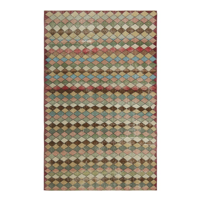 Vintage Zeki Müren Rug With Polychromatic Diamond Pattern | Rug & Kilim For Sale