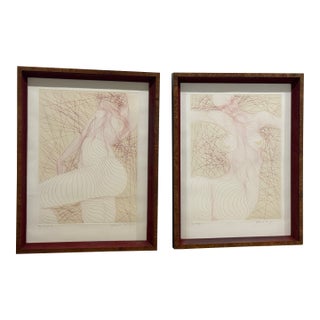 1970s Guillaume Azoulay Pair Original Intaglio Etchings in Custom Frames For Sale