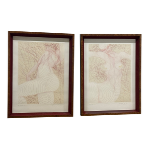 1970s Guillaume Azoulay Pair Original Intaglio Etchings in Custom Frames