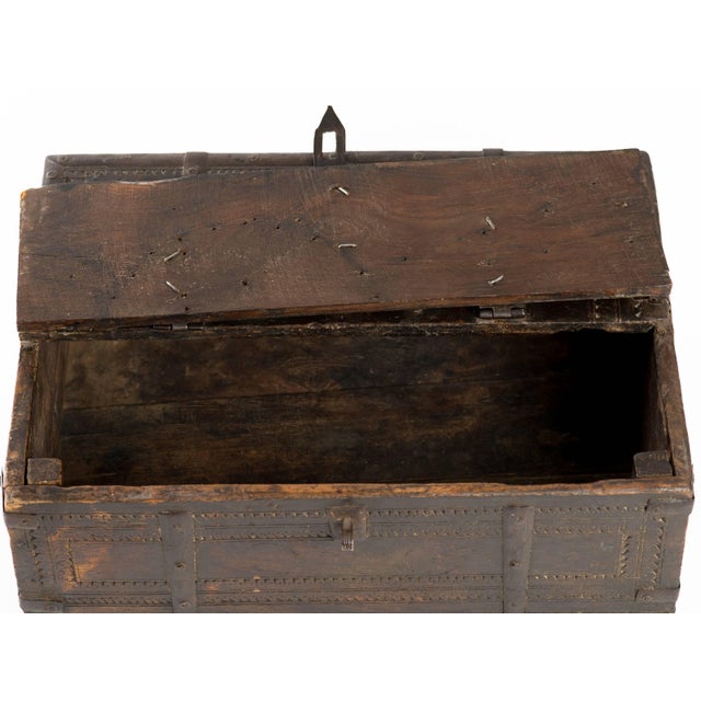 Early 20th Century Indian Carved Wood & Wrought Iron Storage Chest Box