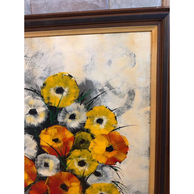 Mid 20th Century Large Mid-Century Modern Floral Still Life Painting For Sale - Image 5 of 10