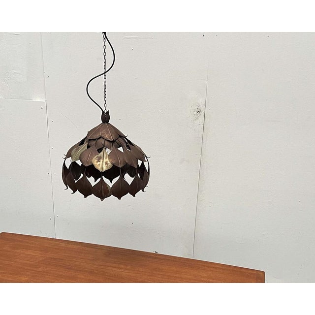 Metal Mid-Century Modern Hollywood Regency Metal Pendant in the style of Hans Kögl, 1960s For Sale - Image 7 of 18