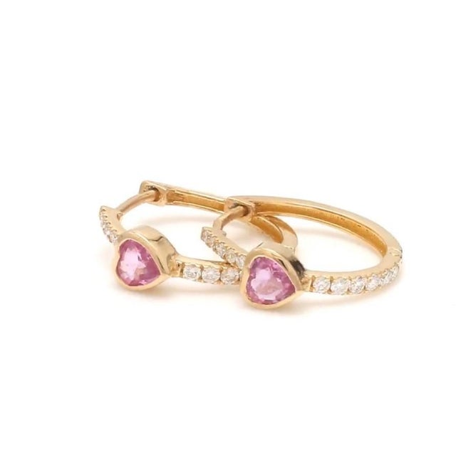 0.49 cts Natural pink sapphire & 0.18 cts diamond earrings in 14k gold For Sale - Image 14 of 18