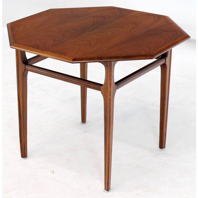 1970s MidCentury Modern Oiled Walnut Octagon Shape Pedestal Side Table