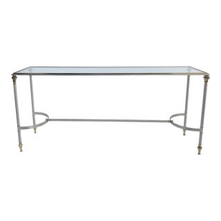 C.1970's Maison Jansen Polished Brass & Satin Finished Steel With Glass Topped Console And/Or Sofa Table For Sale