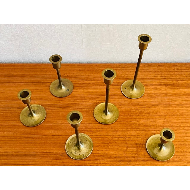Mid-century , vintage brass candlesticks set of 6 circa 1960s/1970s. Candlesticks are made of solid brass. They are in...