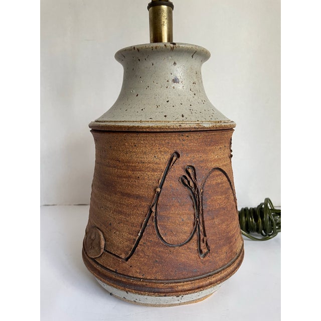 Here is a beautiful, signed original studio pottery table lamp dating to the 1970s. The organic modern handcrafted ceramic...