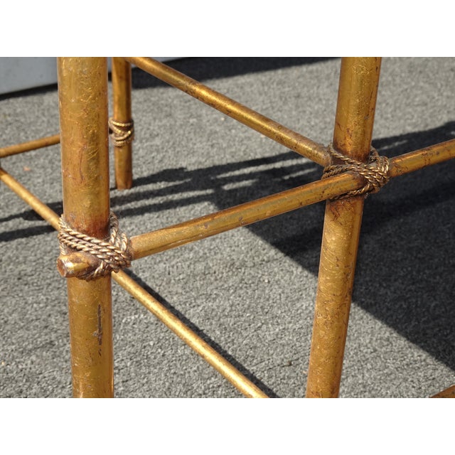 Vintage Hollywood Regency Gold Gilt Rope Metal Vanity Bench Stool For Sale - Image 11 of 18