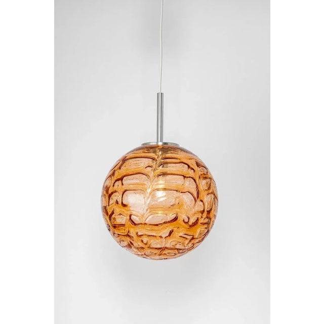 German Pink Murano Ball Pendant Light from Doria, 1970s For Sale - Image 9 of 10