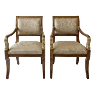 19th Century French Empire Style Armchairs With Gilt Detailing, a Pair For Sale