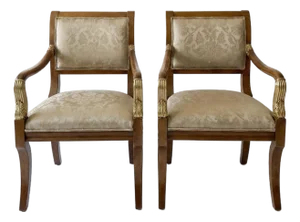 19th Century French Empire Style Armchairs With Gilt Detailing, a Pair