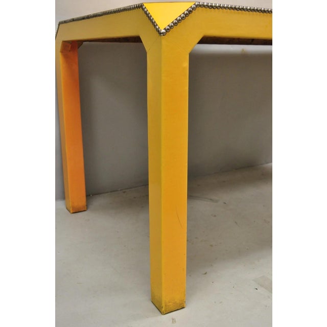 Orange Vintage Hollywood Regency Orange Vinyl Laminate Parsons Style Dining Table Desk For Sale - Image 8 of 18