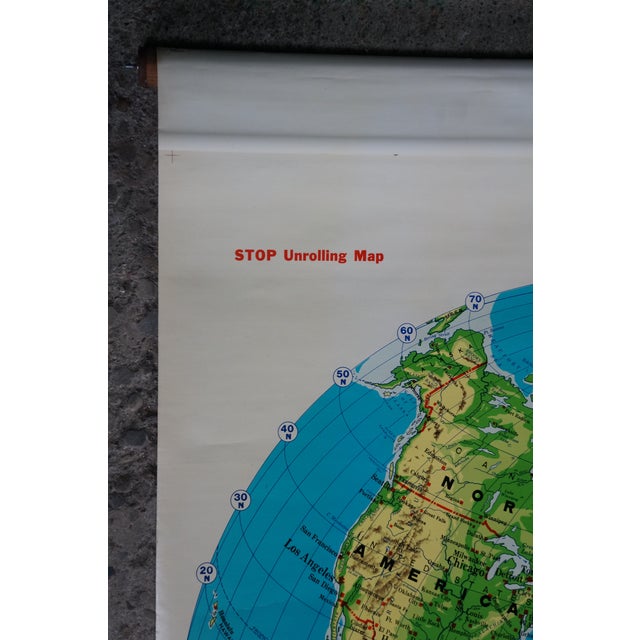 Plastic Mid Century Cram's Physical Political World Pull Down Map Classroom Wall Map 64" For Sale - Image 7 of 18
